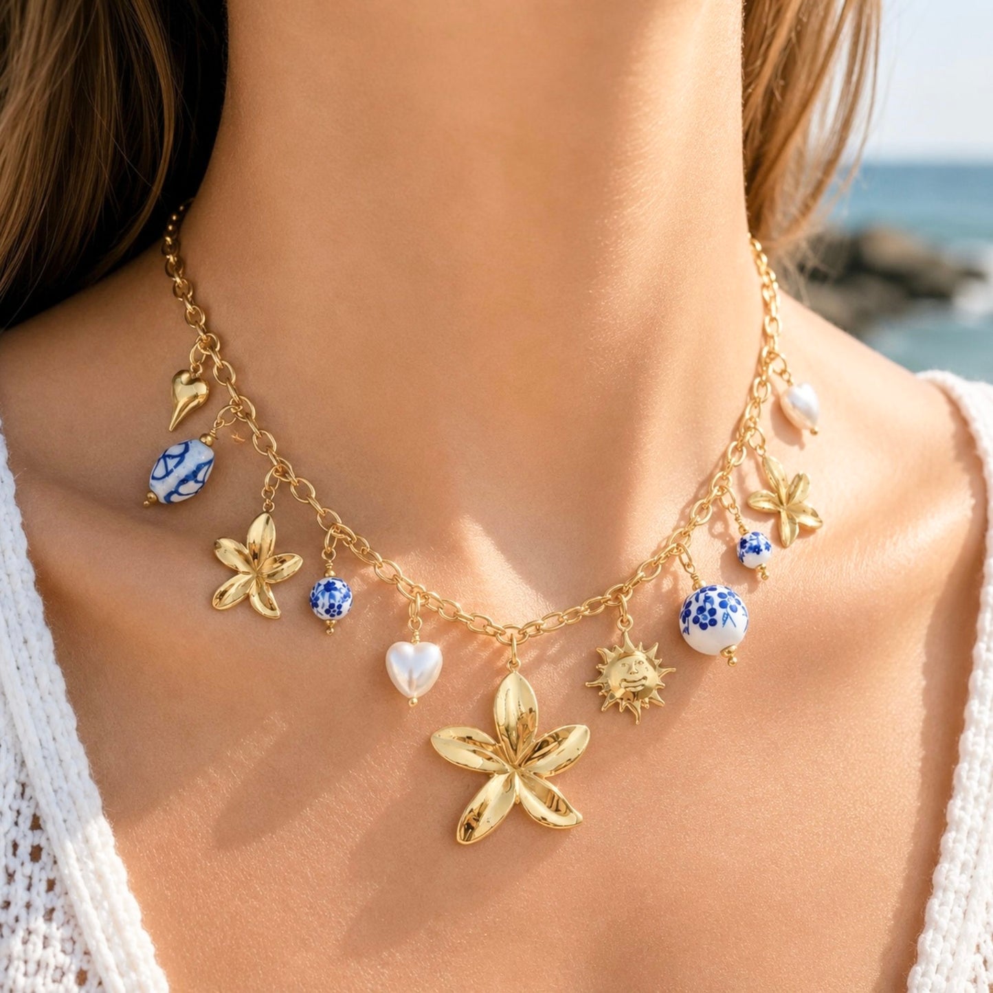 Collier Azura en acier inoxydable porté - Luneia Bijoux