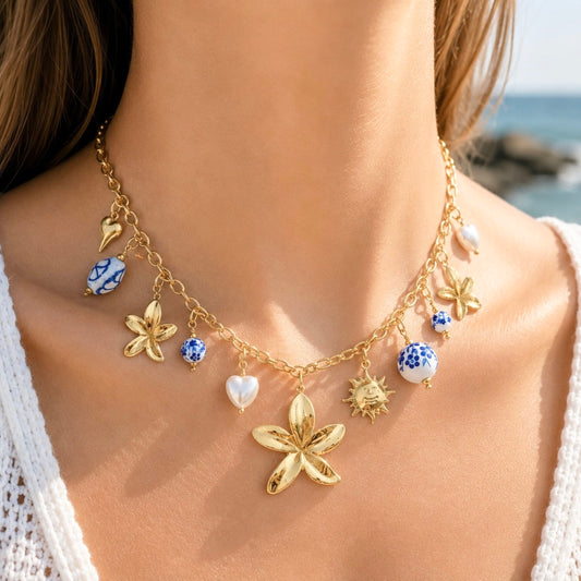 Collier Azura en acier inoxydable porté - Luneia Bijoux