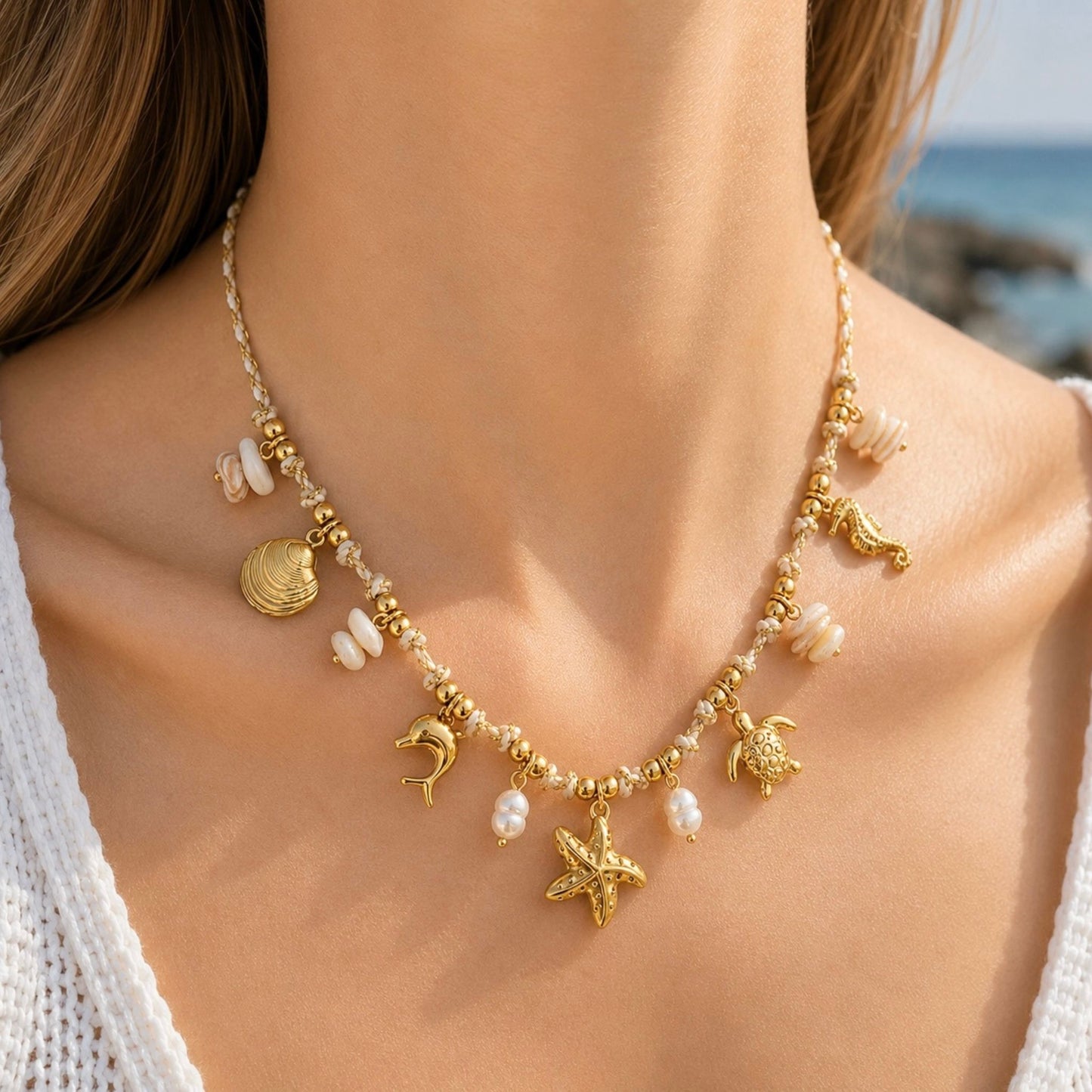 Collier Coralia en acier inoxydable porté - Luneia Bijoux