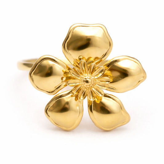 Bague Flora en acier inoxydable doré - Luneia Bijoux