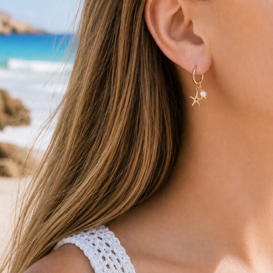 Boucles d’oreilles Perla en acier inoxydable portées - Luneia Bijoux