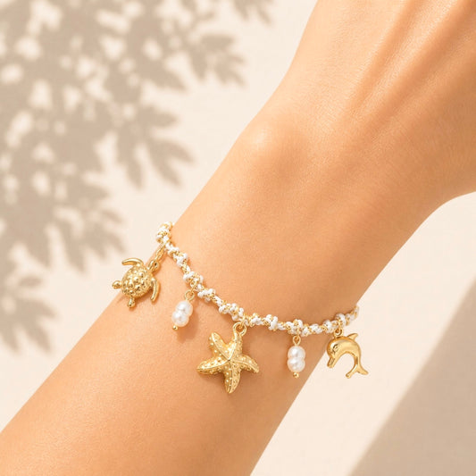 Bracelet Coralia en acier inoxydable porté - Luneia Bijoux
