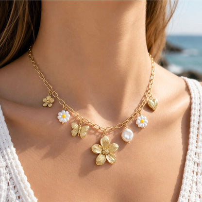 Collier Bloom en acier inoxydable porté - Luneia Bijoux