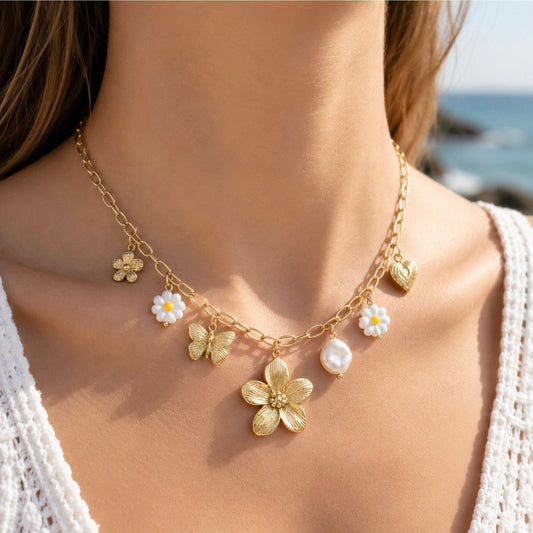 Collier Bloom en acier inoxydable porté - Luneia Bijoux