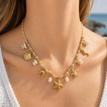 Collier Coralia en acier inoxydable porté - Luneia Bijoux