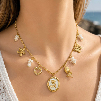 Collier Rosalia en acier inoxydable porté - Luneia Bijoux