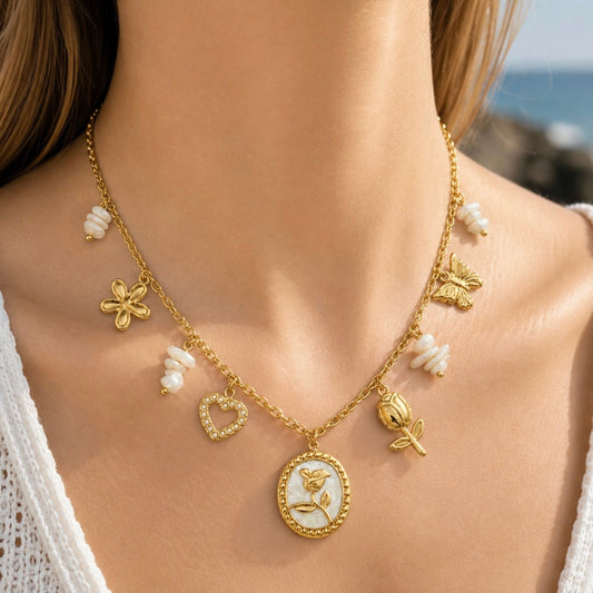 Collier Rosalia en acier inoxydable porté - Luneia Bijoux